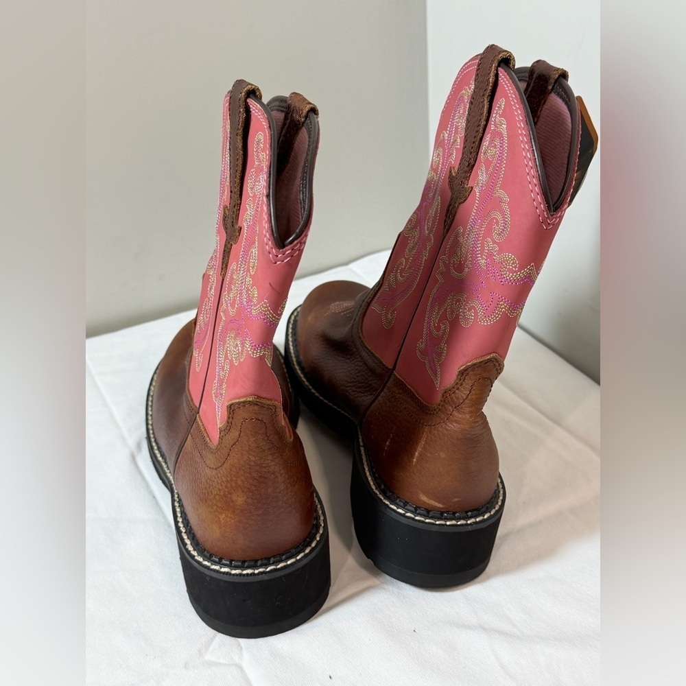 BRAND NEW NWT Ariat Size 10 Fatbaby II Pink and Brown Leather Cowboy Boots - Picture 6 of 11